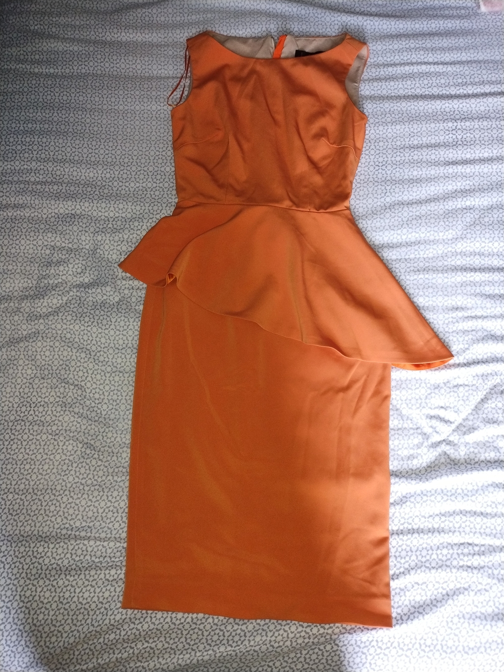 Asymmetrical Orange Peplum Midi Dress
